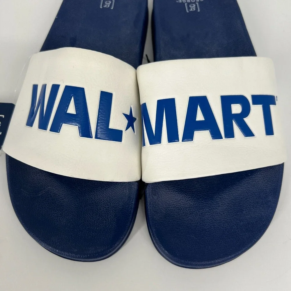 Walmart Logo Flip Flop Slide Sandals Mens Size 9 George‎ RARE White Blue New